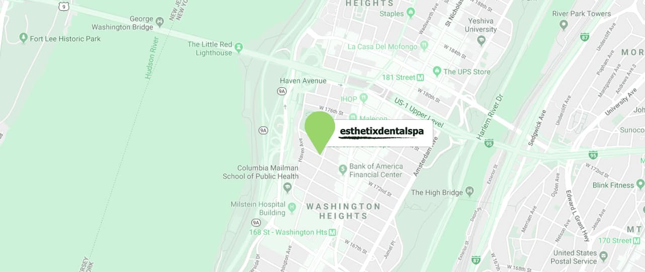 Map showing Esthetix Dental Spa dental office at Washington Heights, NY