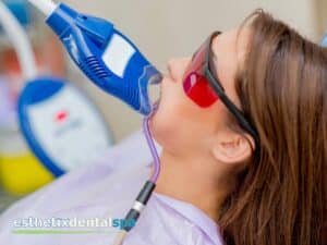 Patient having a zoom teeth whitening treatment in Washington Heights