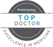Findatopdoc Top Doctor award emblem for excellence in medicine